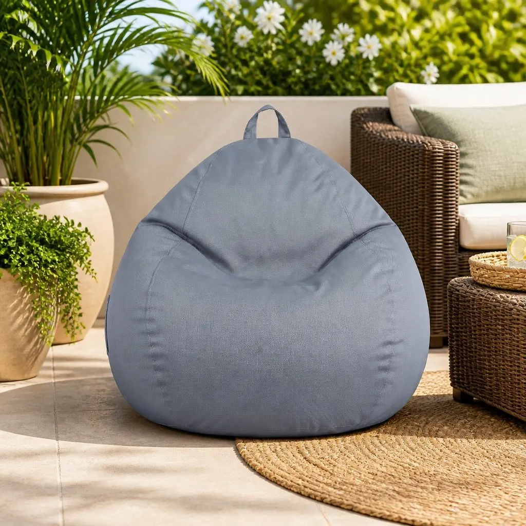 Bean Bag Chair Cover Grey Indoor Outdoor Ergonomic L-Shape Water-Resistant