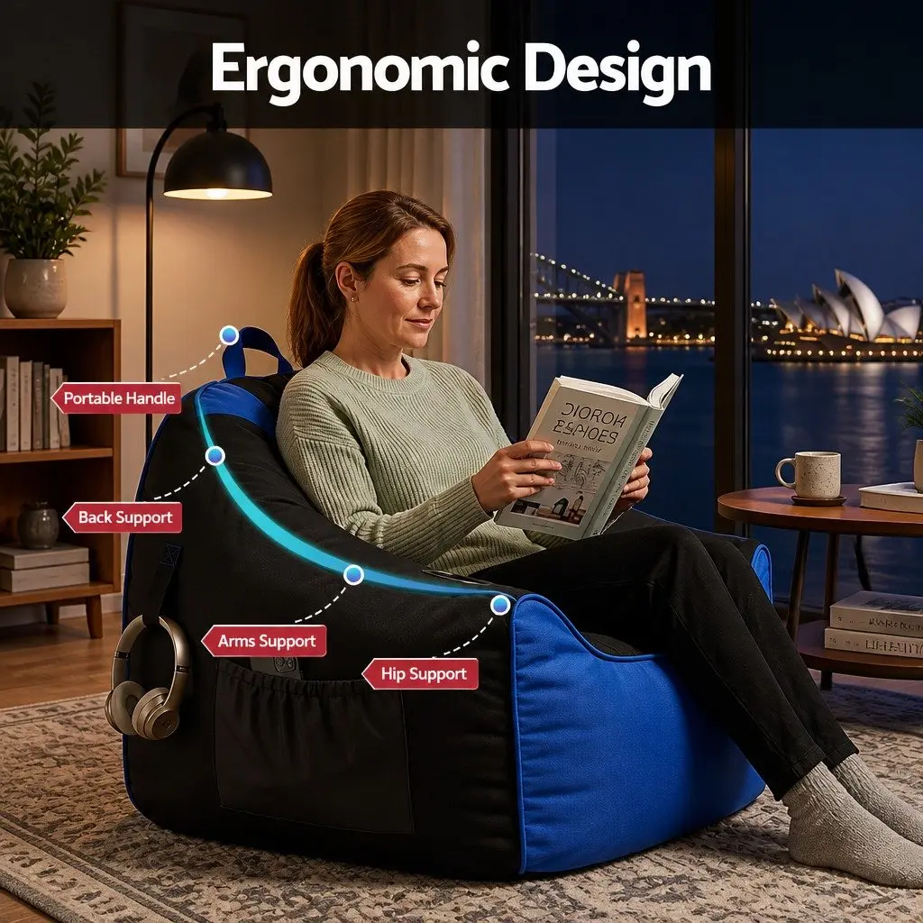 Gaming Bean Bag Chair Cover for Indoor Outdoor Use 96cm x 85cm x 55cm