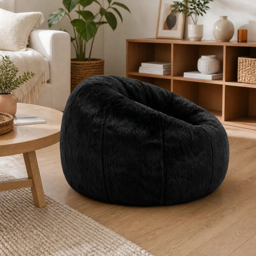 Bean Bag Chair Cover Soft Faux Fur Round Large Stuffed Animal Storage Washable