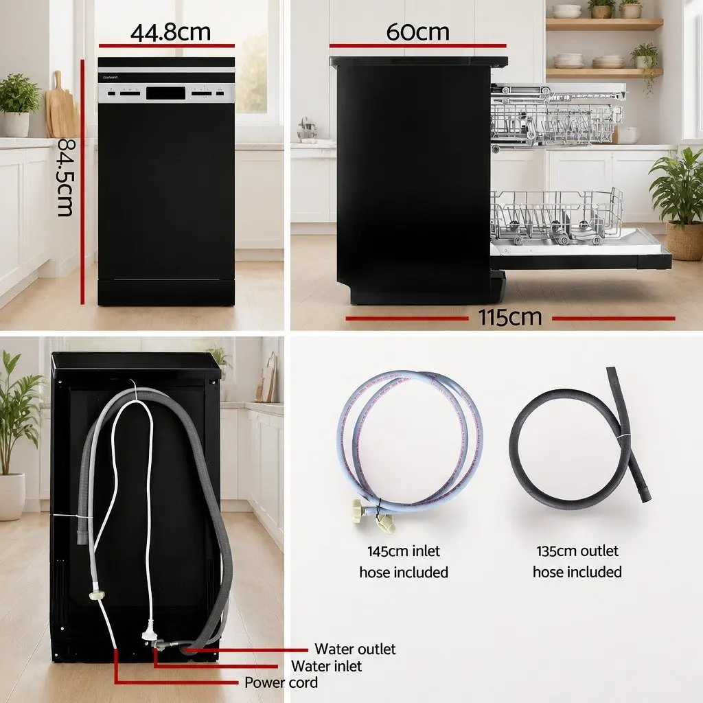 Freestanding Dishwasher Kitchen 10 Place Settings Black 8 Cleaning Programs