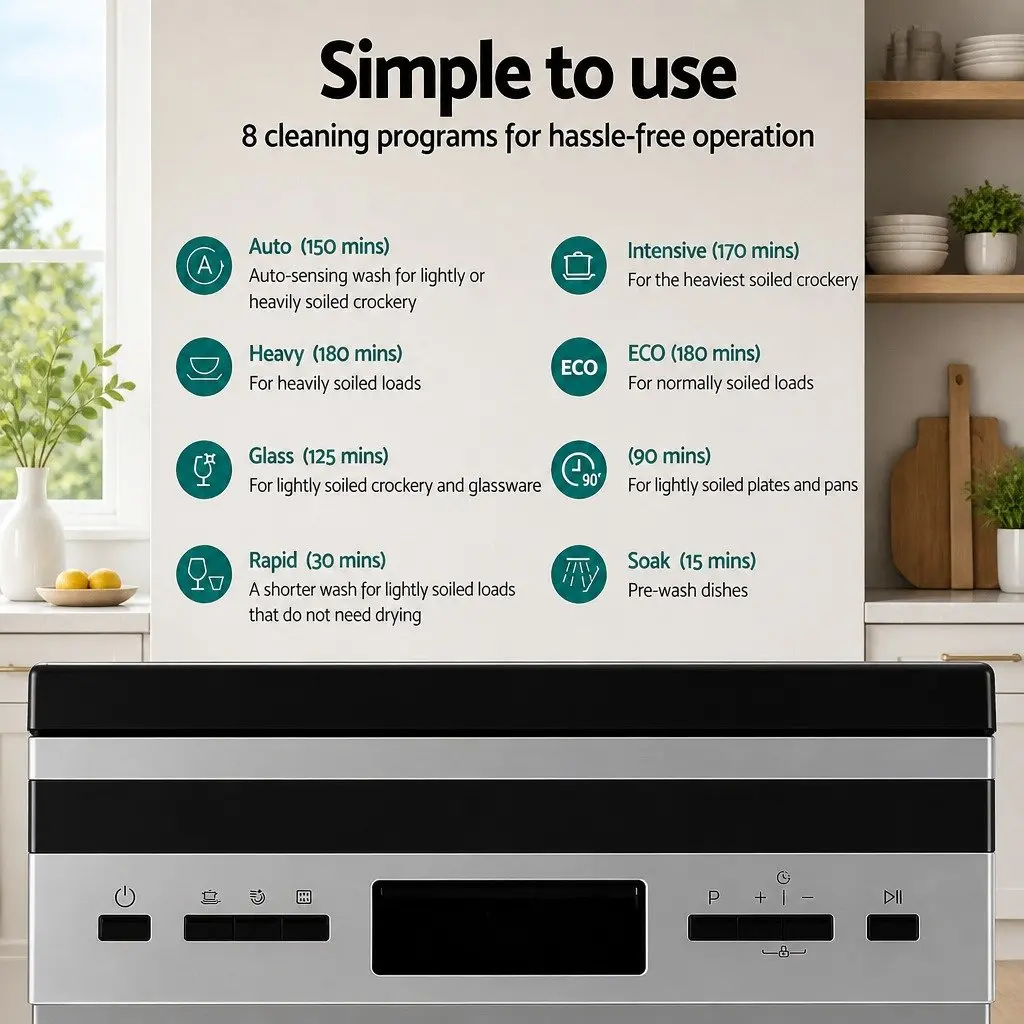 Freestanding Dishwasher Kitchen 10 Place Settings Black 8 Cleaning Programs