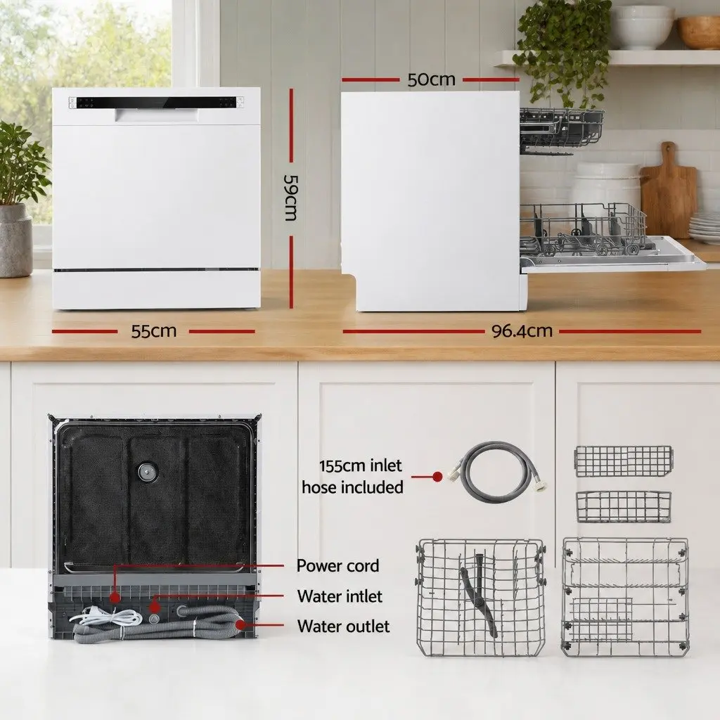 Benchtop Dishwasher 8 Place Settings White Compact Freestanding Kitchen