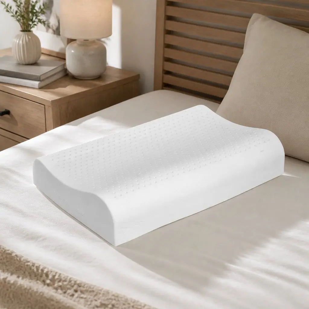 2x Natural Latex Pillows Removable Cover Cervical Neck Sleeping Pillow Dunlop