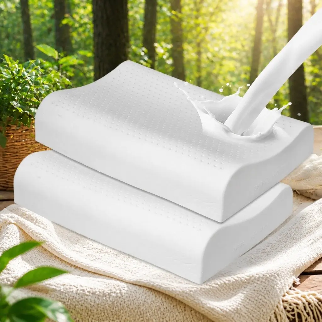 2x Natural Latex Pillows Removable Cover Cervical Neck Sleeping Pillow Dunlop