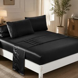 Specifications of Satin Sheet Set: Queen Size, Black