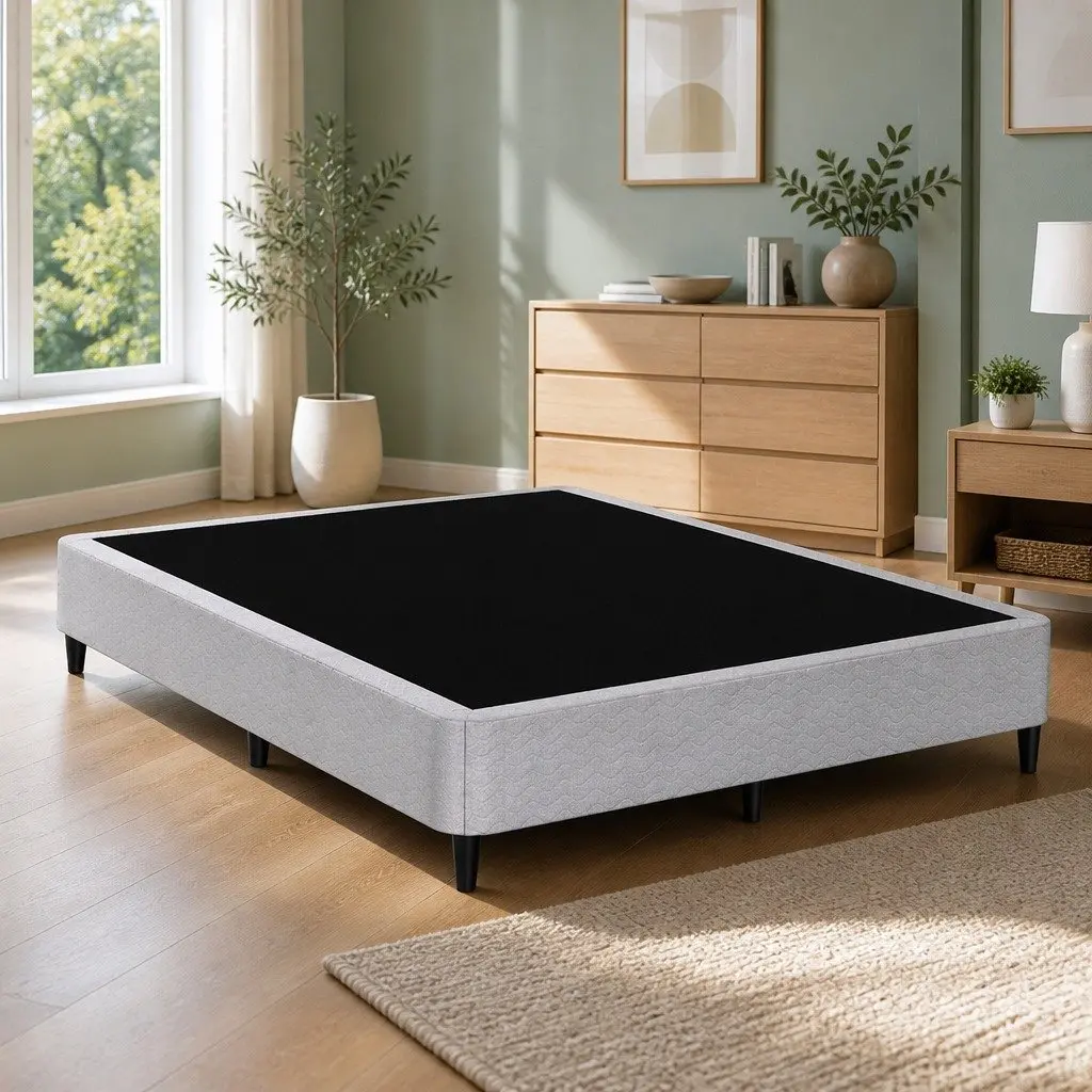 Double Bed Frame with Metal Construction and Fabric Cover