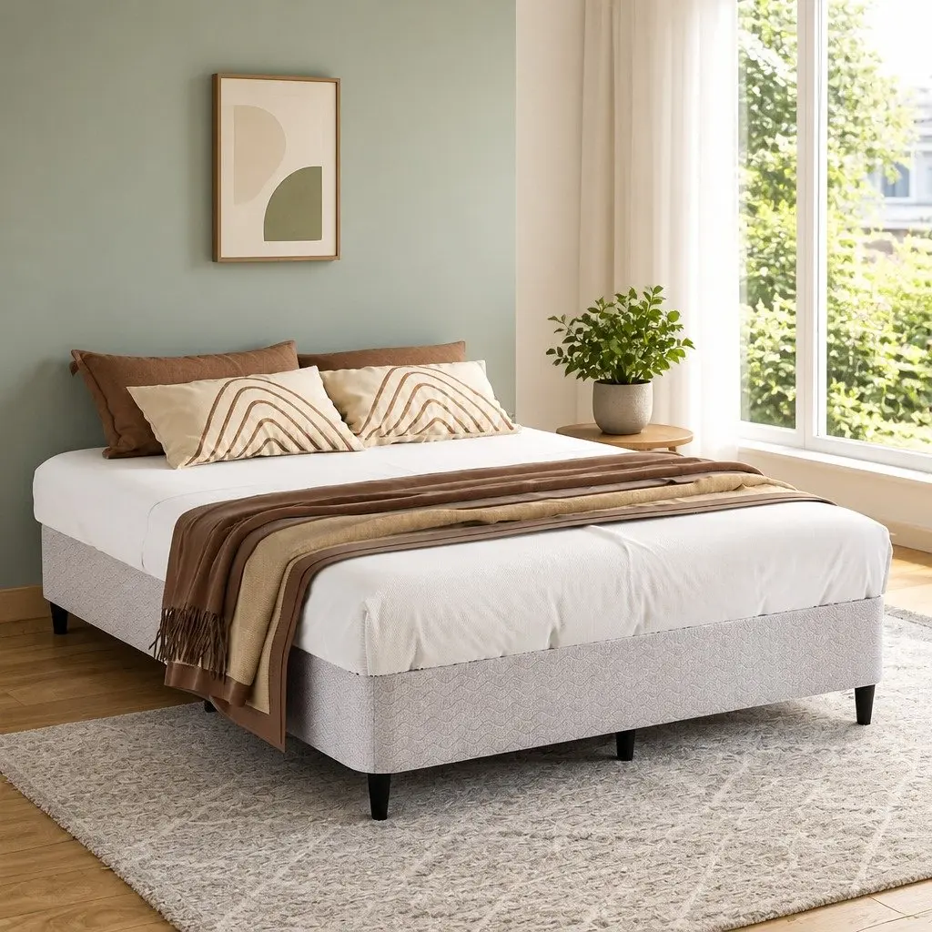 Double Bed Frame with Metal Construction and Fabric Cover