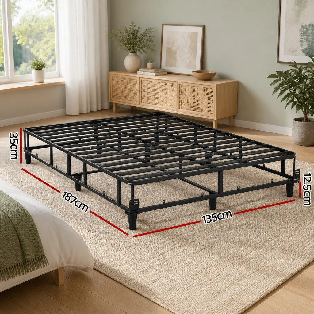 Double Bed Frame with Metal Construction and Fabric Cover