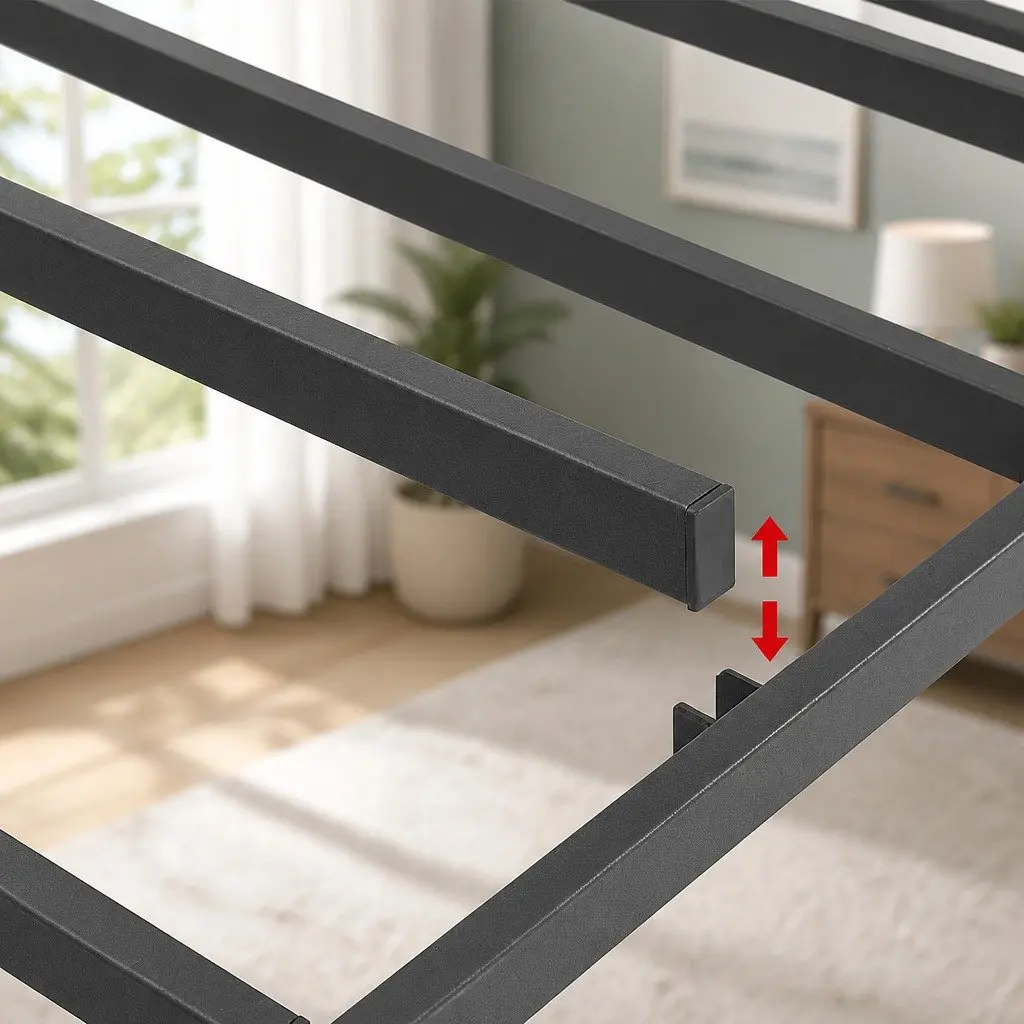Double Bed Frame with Metal Construction and Fabric Cover