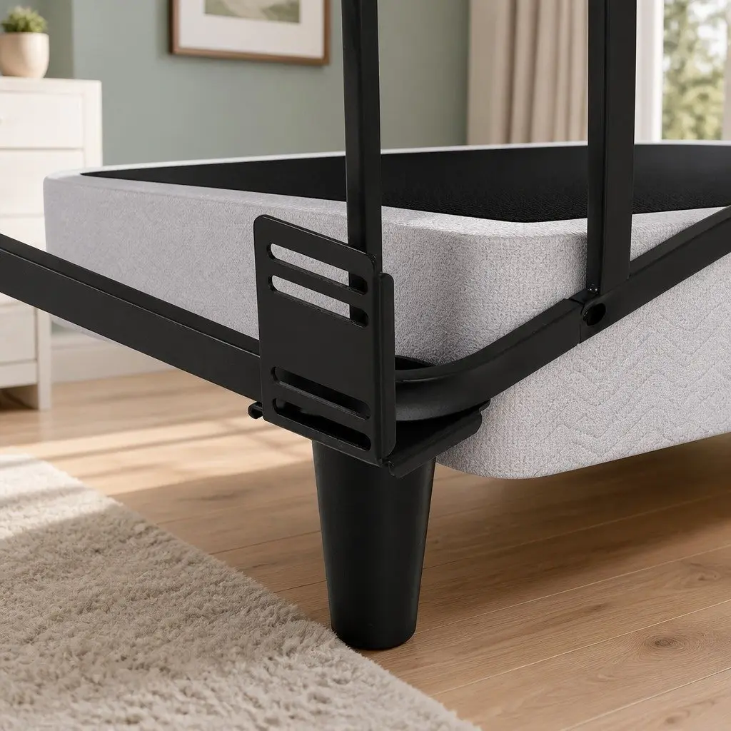 Double Bed Frame with Metal Construction and Fabric Cover