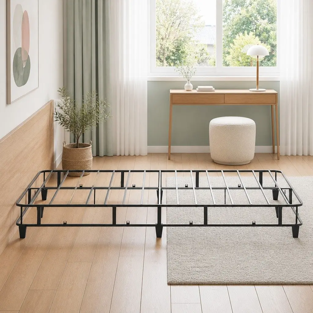 Double Bed Frame with Metal Construction and Fabric Cover