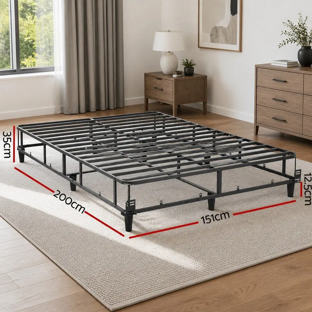 Queen Size Metal Bed Frame for Bedroom Grey Fabric Cover