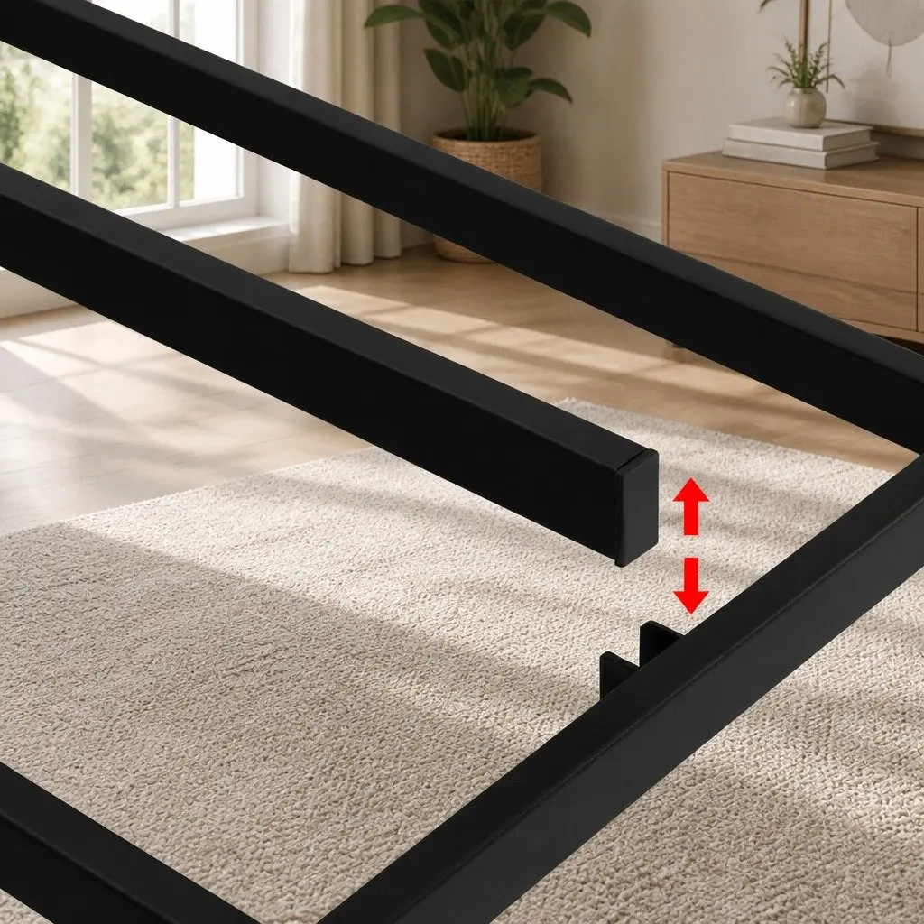 Queen Size Metal Bed Frame for Bedroom Grey Fabric Cover