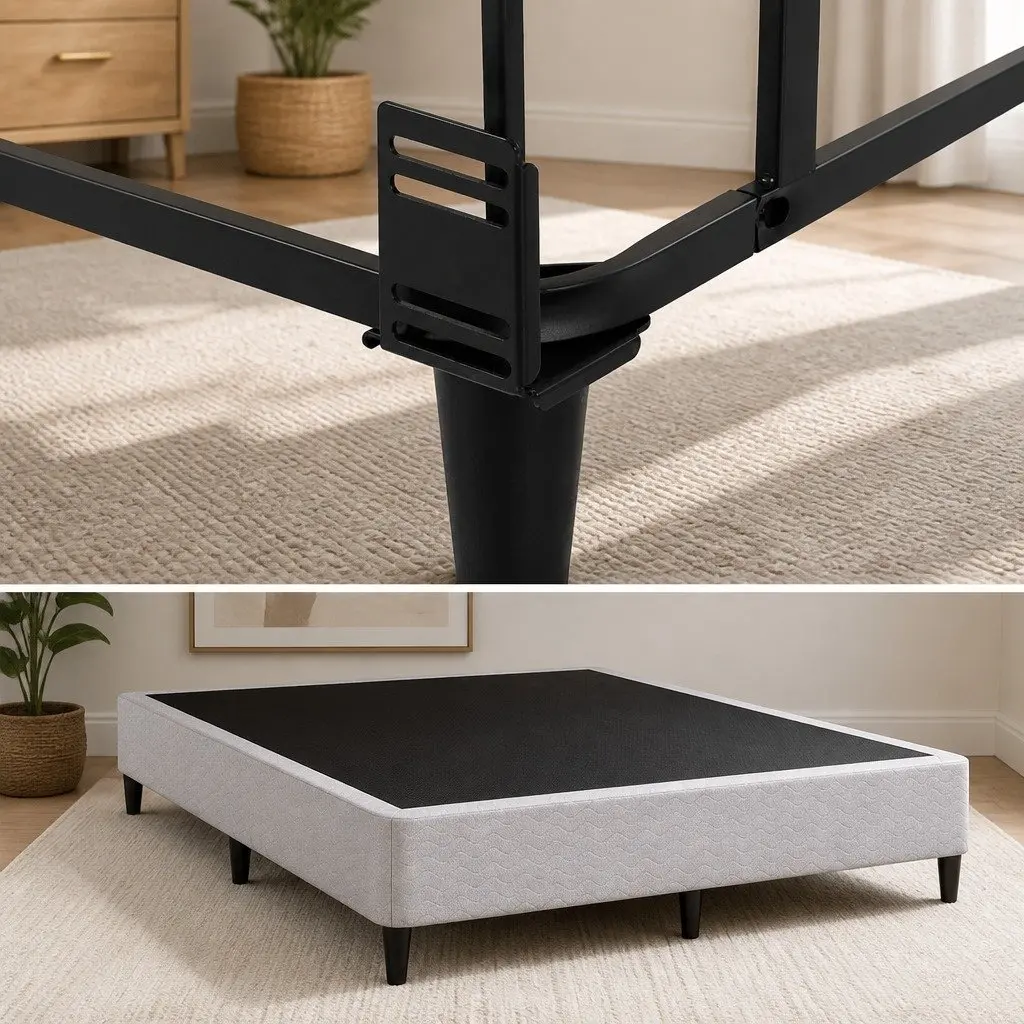 Queen Size Metal Bed Frame for Bedroom Grey Fabric Cover