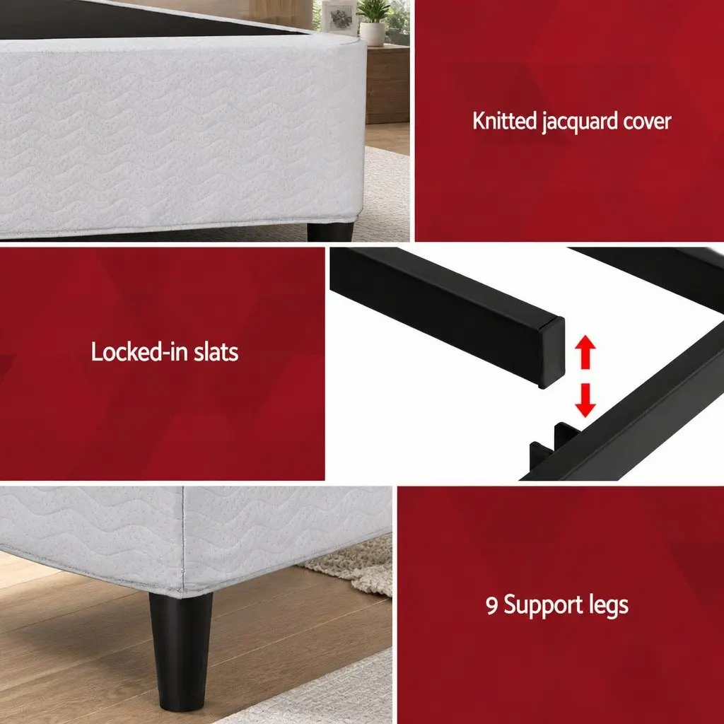 Queen Size Metal Bed Frame for Bedroom Grey Fabric Cover
