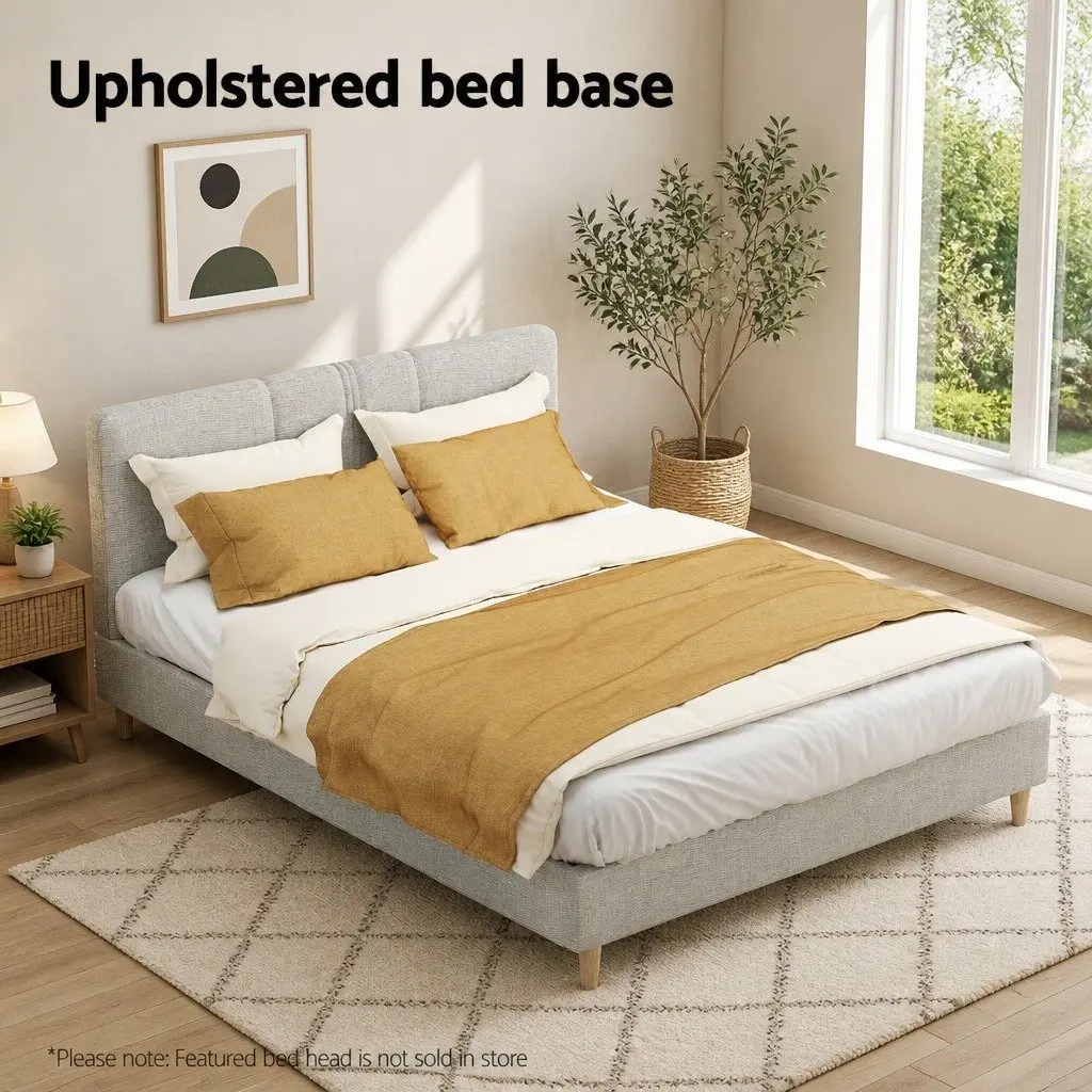 Queen Size Bed Frame Upholstered Beige Bedroom Furniture Wooden Slat Base