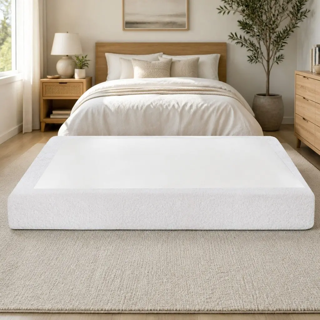 Compression Bed Frame Queen Size No Assembly Vacuum Packed Boucle White