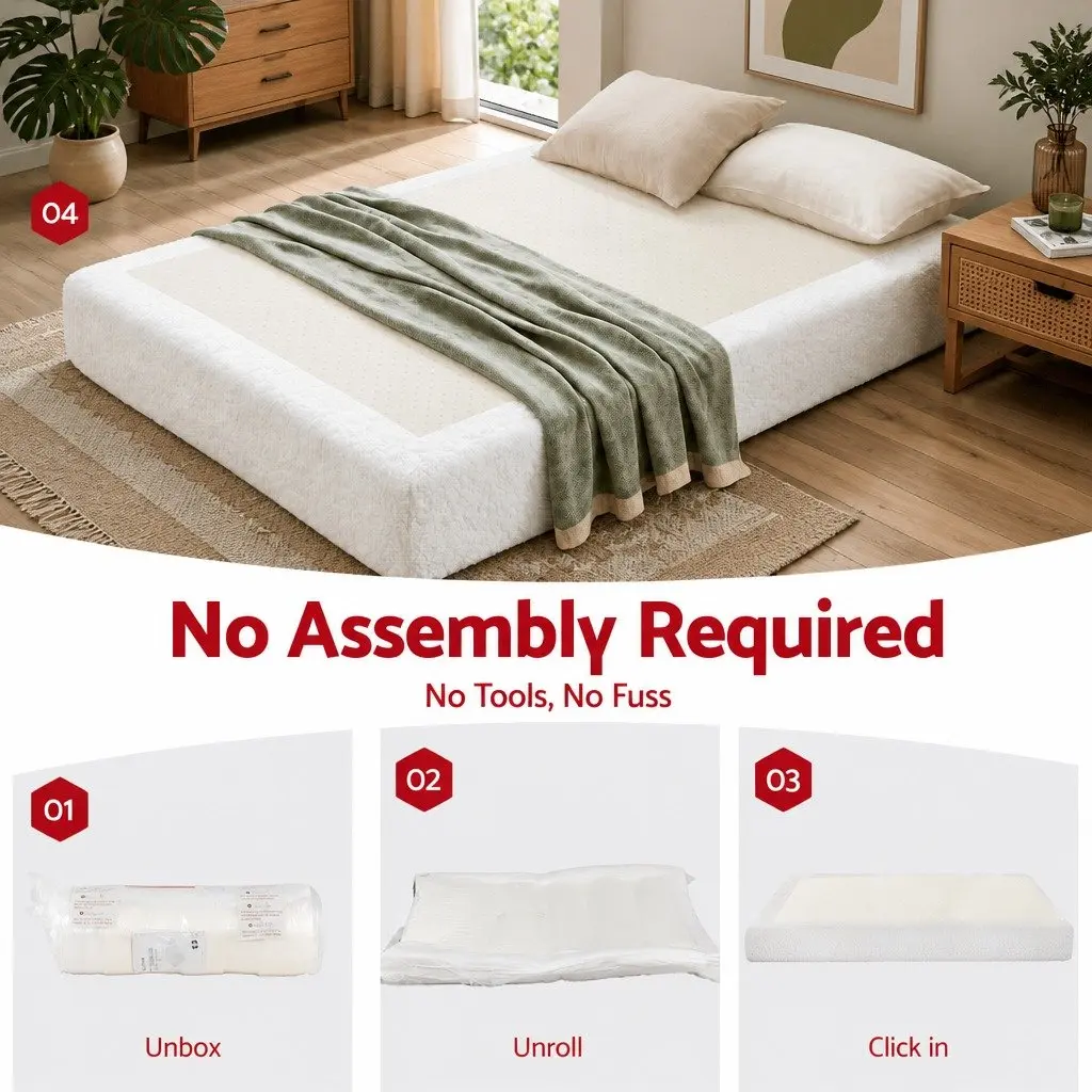 Compression Bed Frame Queen Size No Assembly Vacuum Packed Boucle White