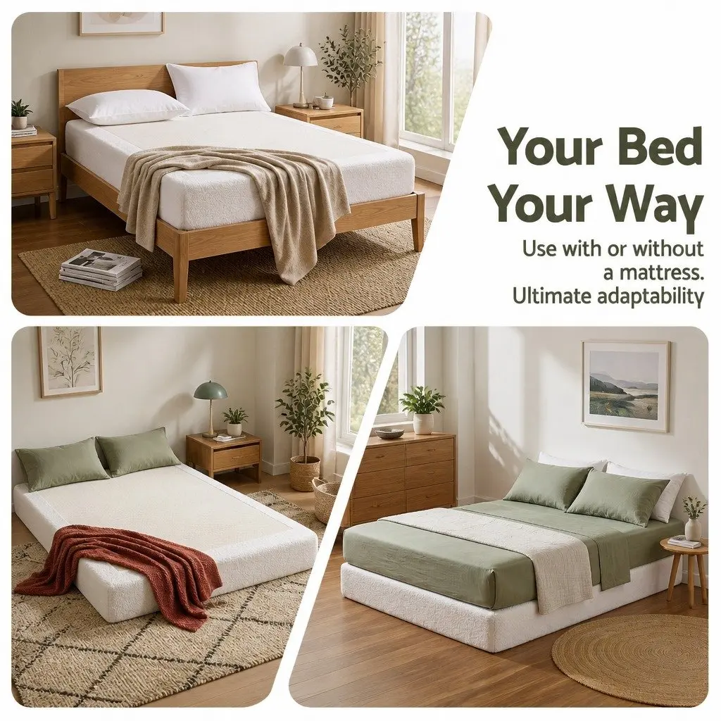 Compression Bed Frame Queen Size No Assembly Vacuum Packed Boucle White