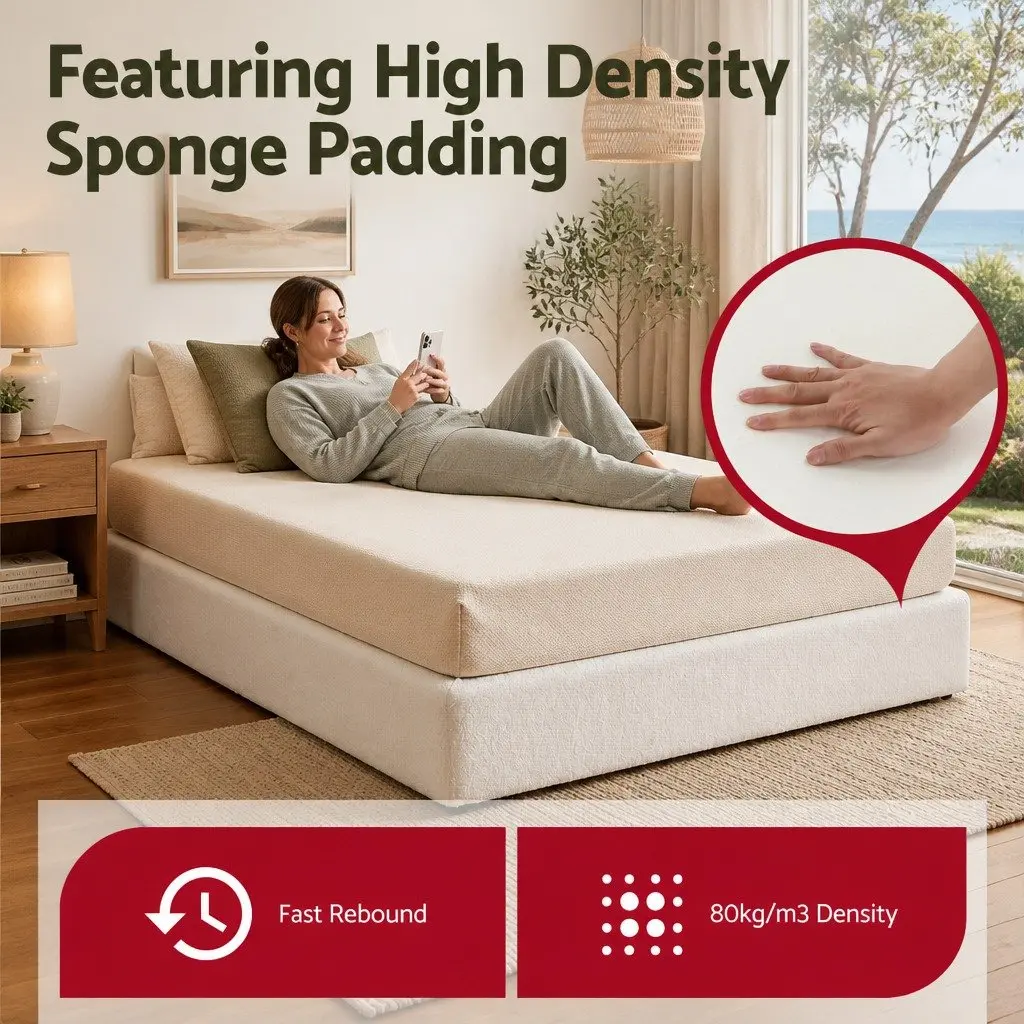 Compression Bed Frame Queen Size No Assembly Vacuum Packed Boucle White