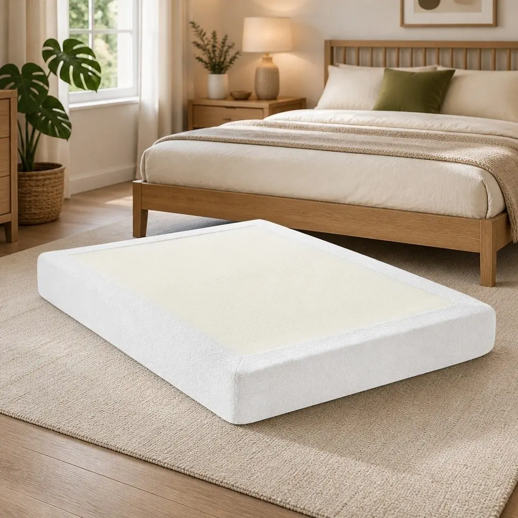 Compression Bed Frame Queen Size No Assembly Vacuum Packed Boucle White