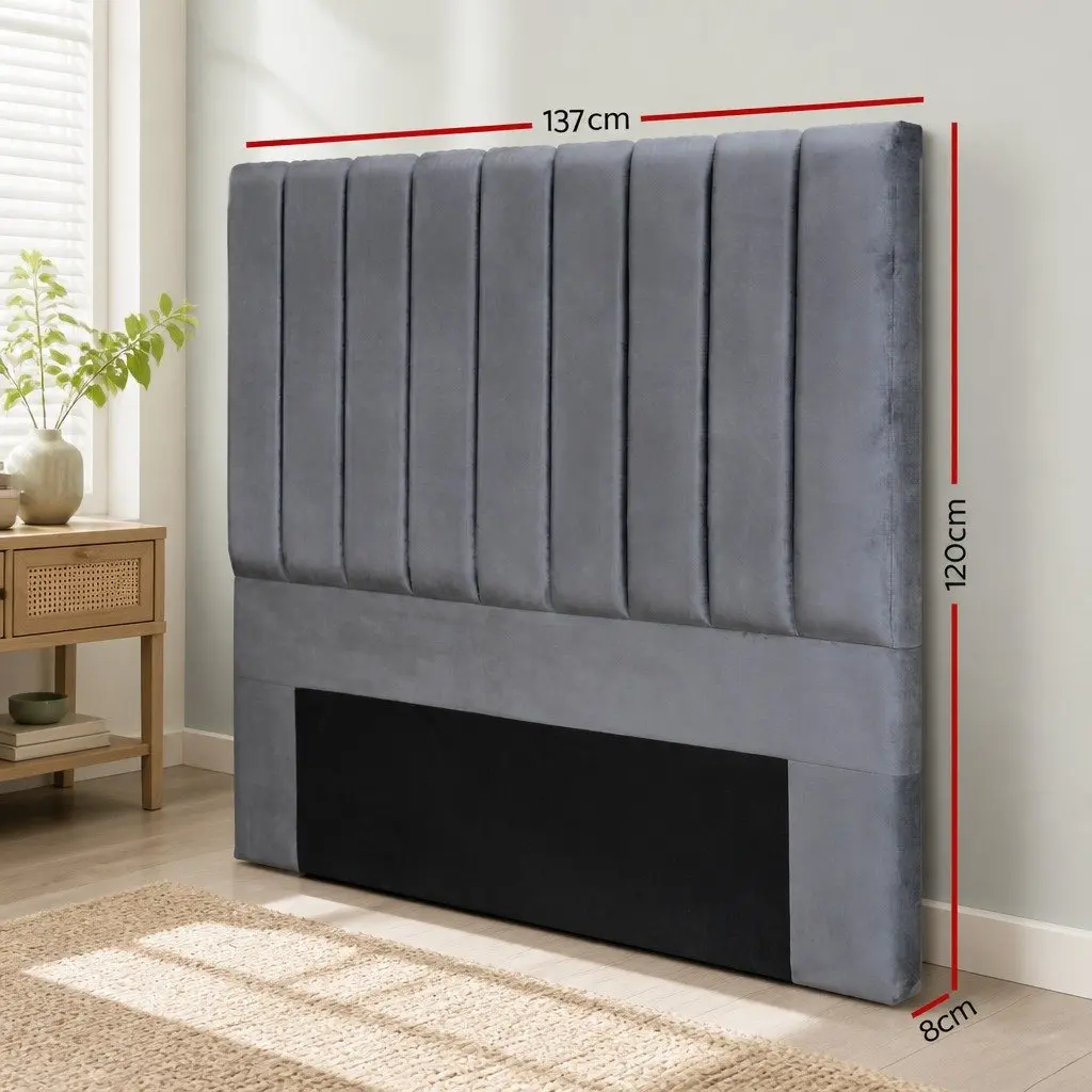 Double Bed Head Velvet Headboard Grey Bedroom 137cm x 120cm x 8cm