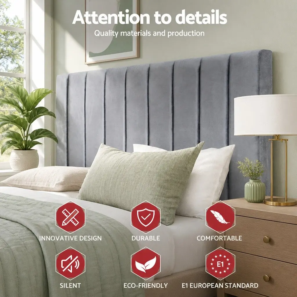Double Bed Head Velvet Headboard Grey Bedroom 137cm x 120cm x 8cm