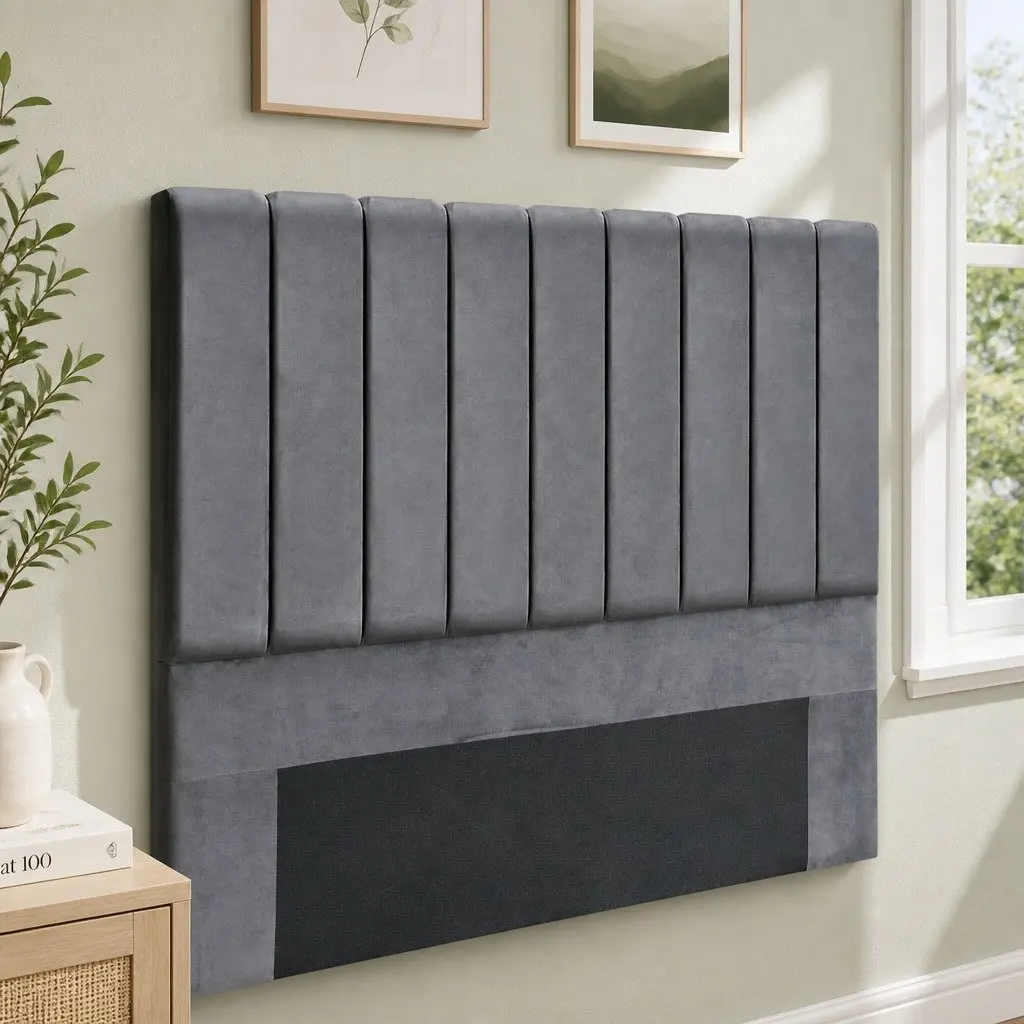 Double Bed Head Velvet Headboard Grey Bedroom 137cm x 120cm x 8cm