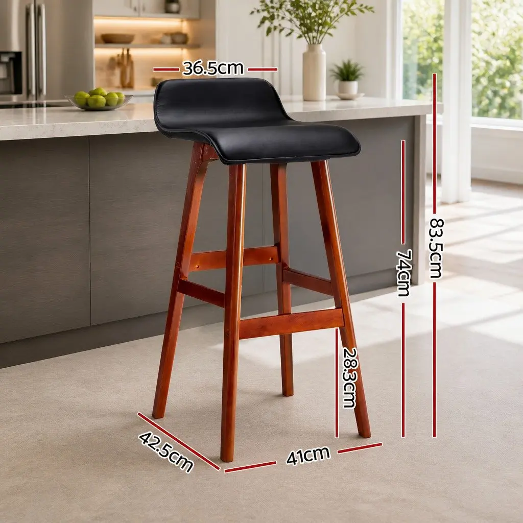 Bar Stools Set of 2 Kitchen Dining Black Bentwood PU Leather Upholstered Seat