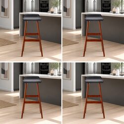 4 Bar Stools: Black Bentwood Design with Padded Seating