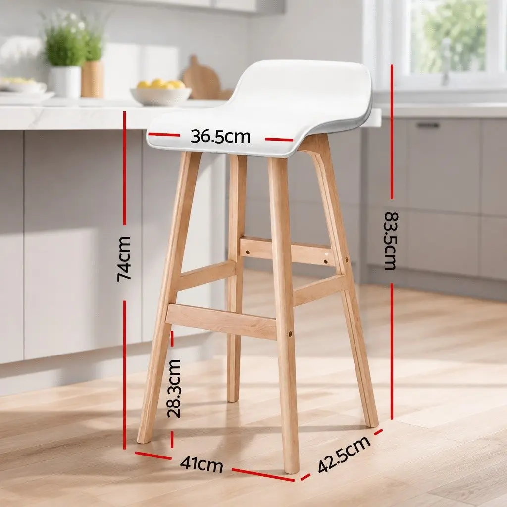 Bar Stools Wooden White Set of 2 PU Leather Padded Seat Bentwood Frame