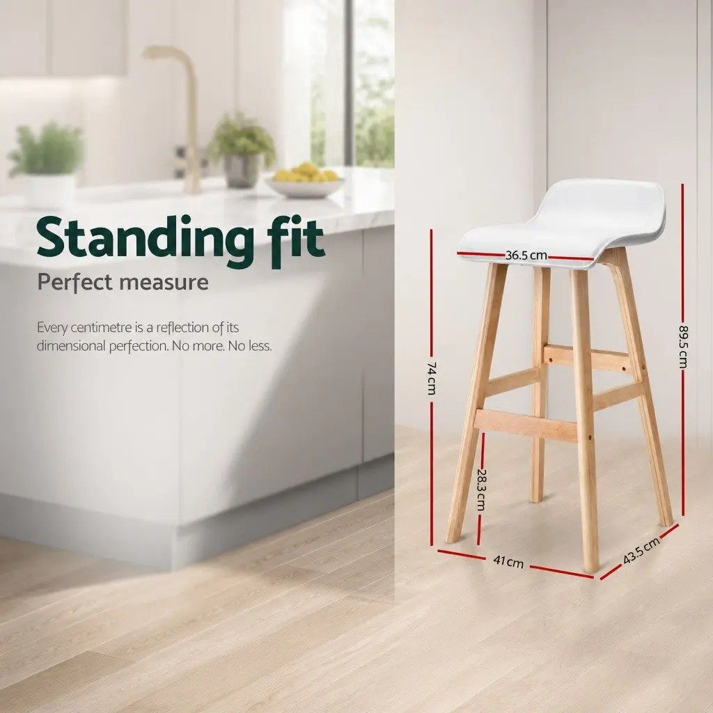 Bar Stools Wooden White Set of 2 PU Leather Padded Seat Bentwood Frame