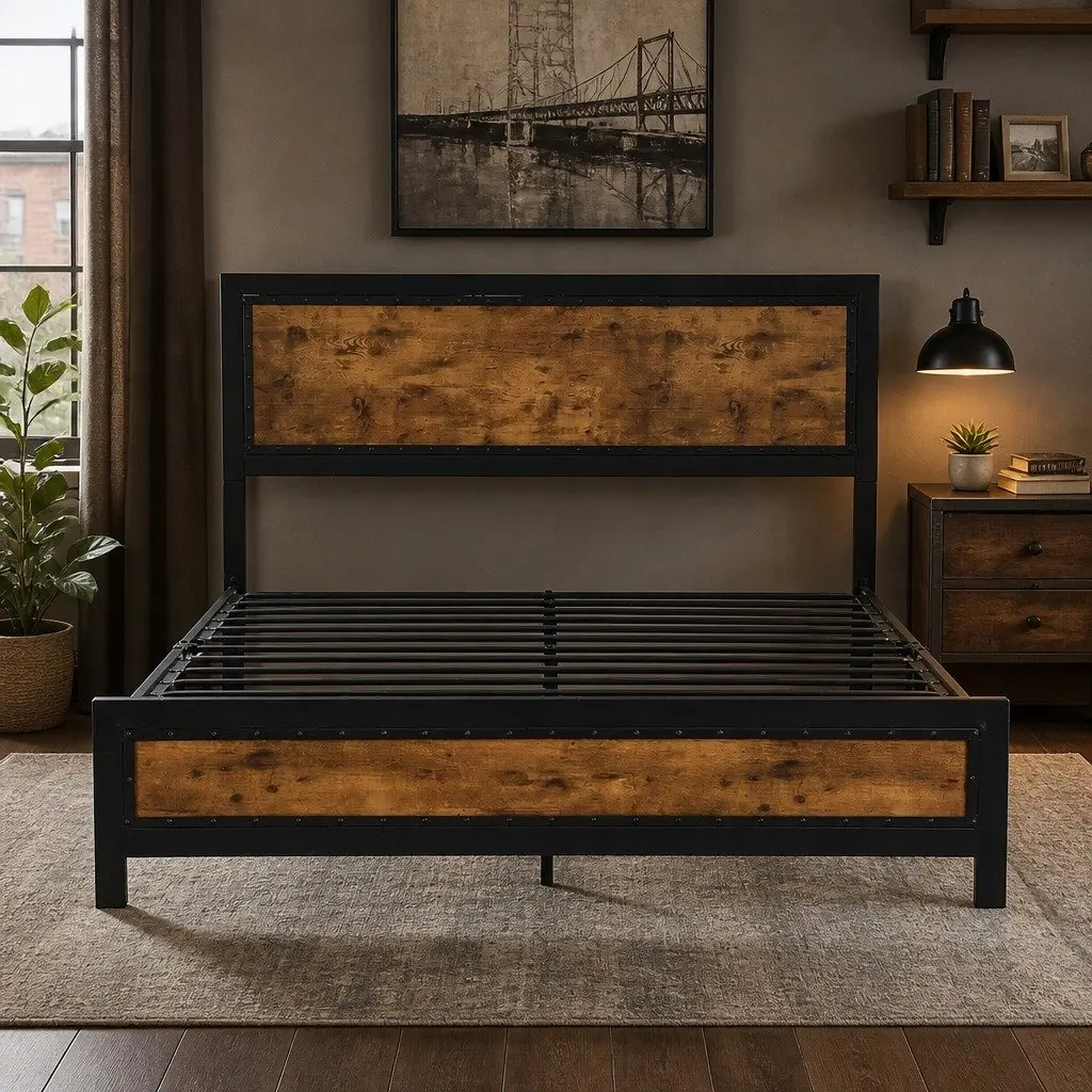 Double Bed Frame Mattress Base with Steel Slats and Support