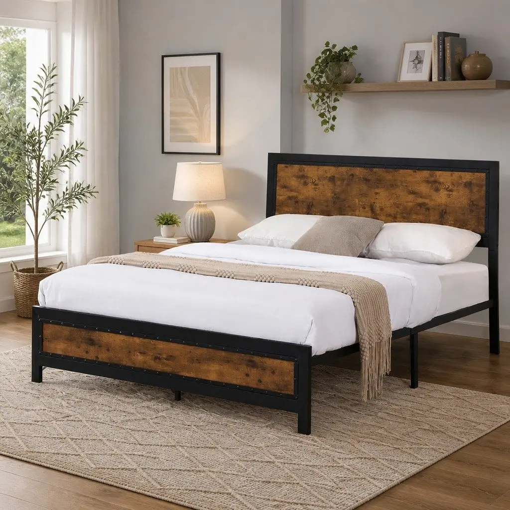 Double Bed Frame Mattress Base with Steel Slats and Support
