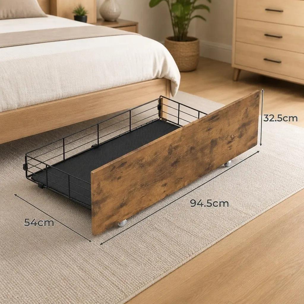 Under Bed Storage Drawers for Double Bed Frame Set of 4 Brown 94.5cm x 54cm x 32.5cm