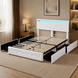 Queen Bed Frame Dimensions: 211cm x 163cm with 4 Drawers