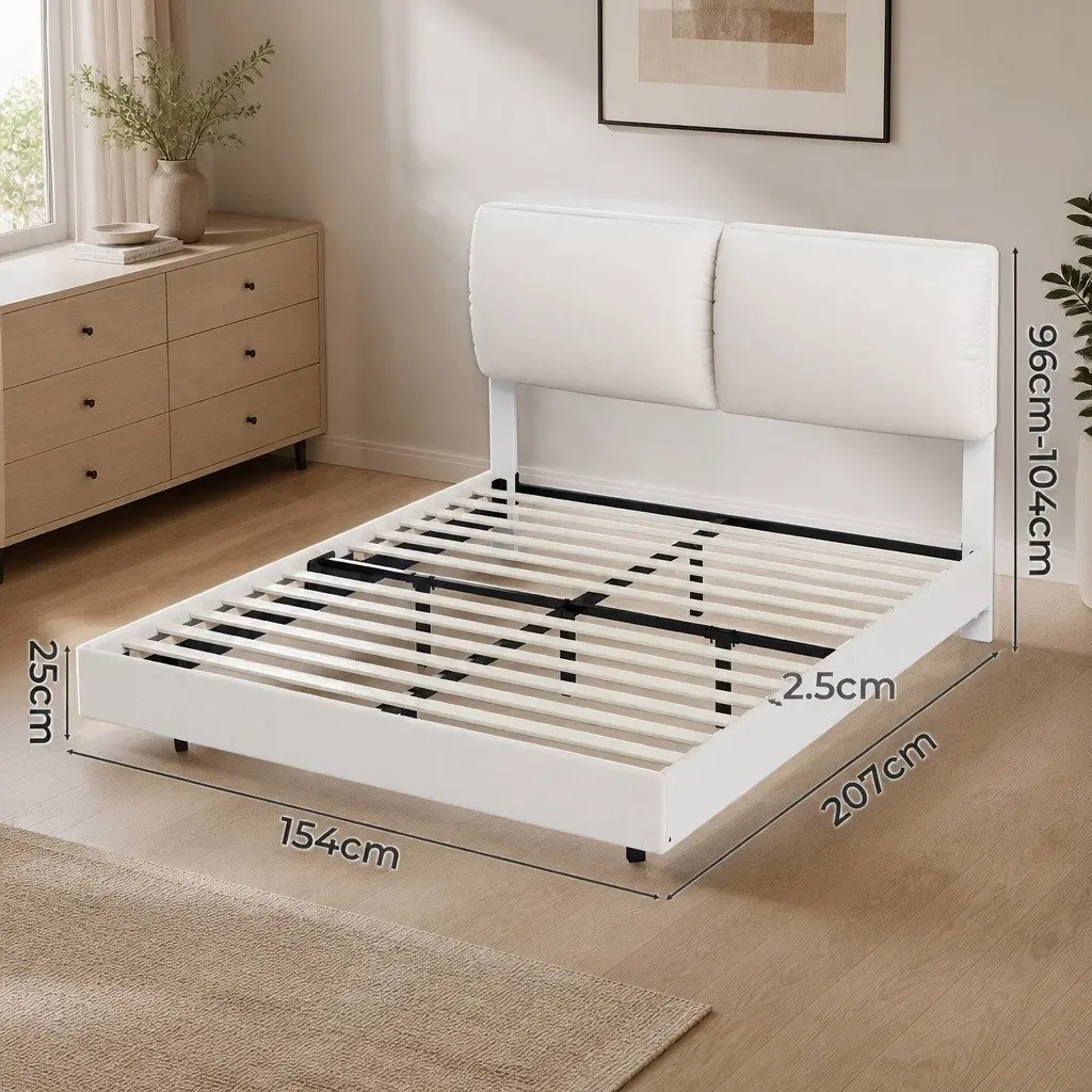 Queen Bed Frame with LED Lighting, Adjustable Headrest, Steel