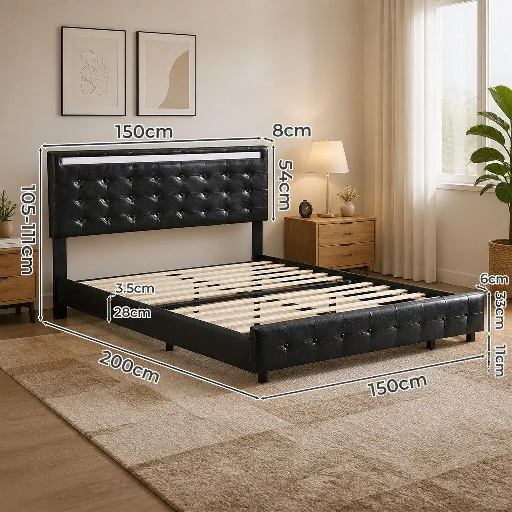 Floating Bed Frame Double with LED Light Strips Headboard Platform Bedroom