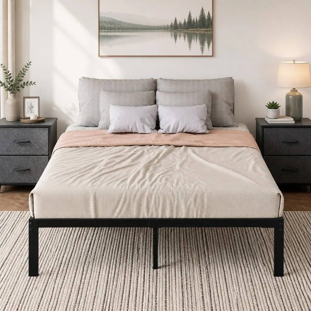 Metal Bed Frame Full Size Bedroom Storage Platform Foundation