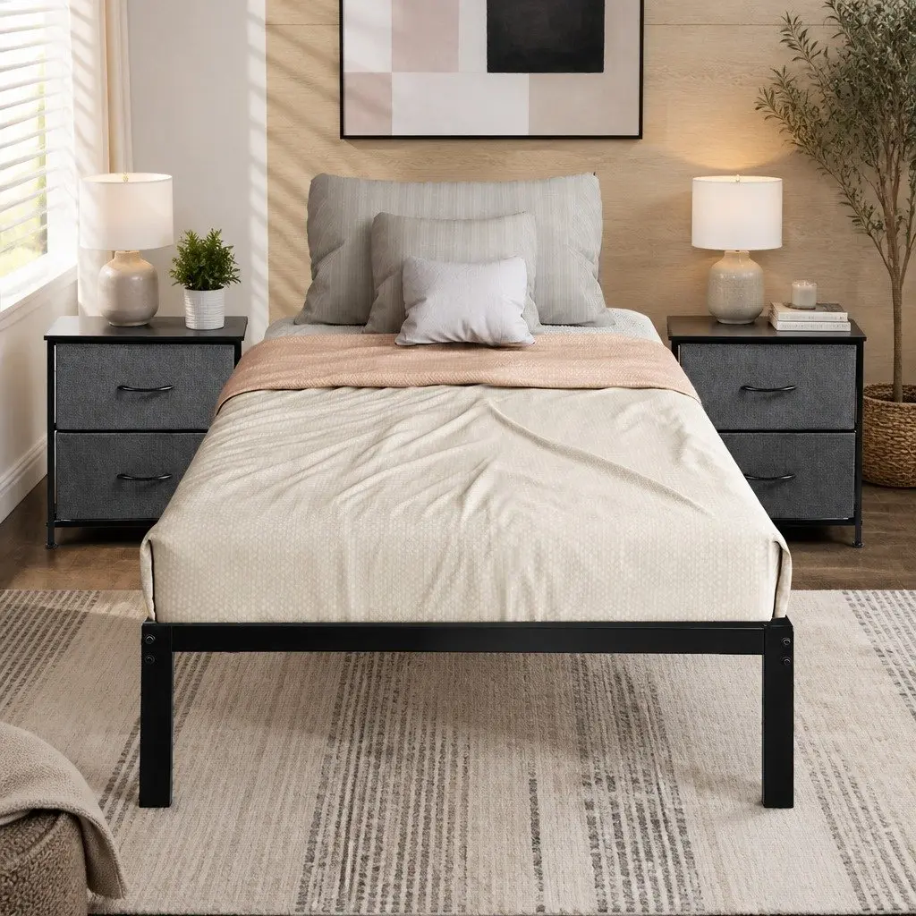 Metal Bed Frame Full Size Heavy Duty Storage Platform Slat Foundation Support