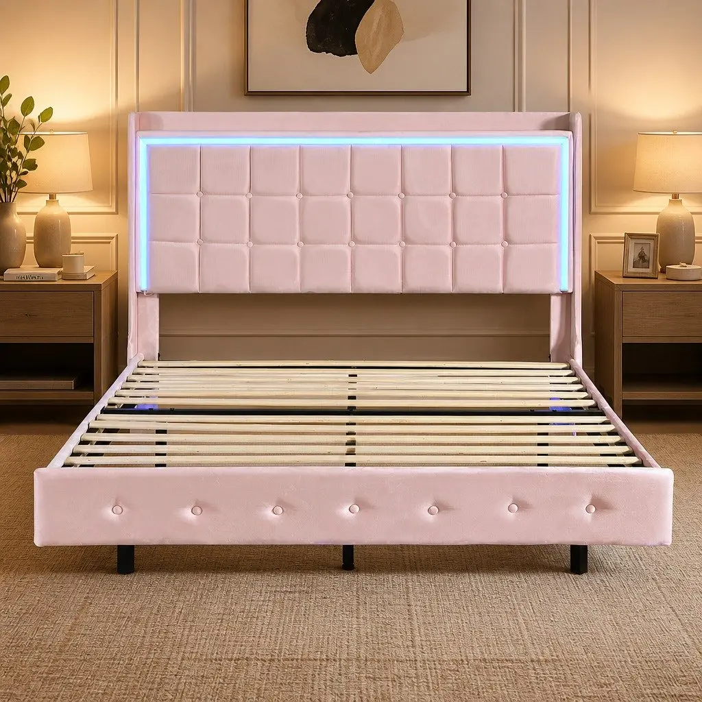 Double Floating Bed Frame with Detailed