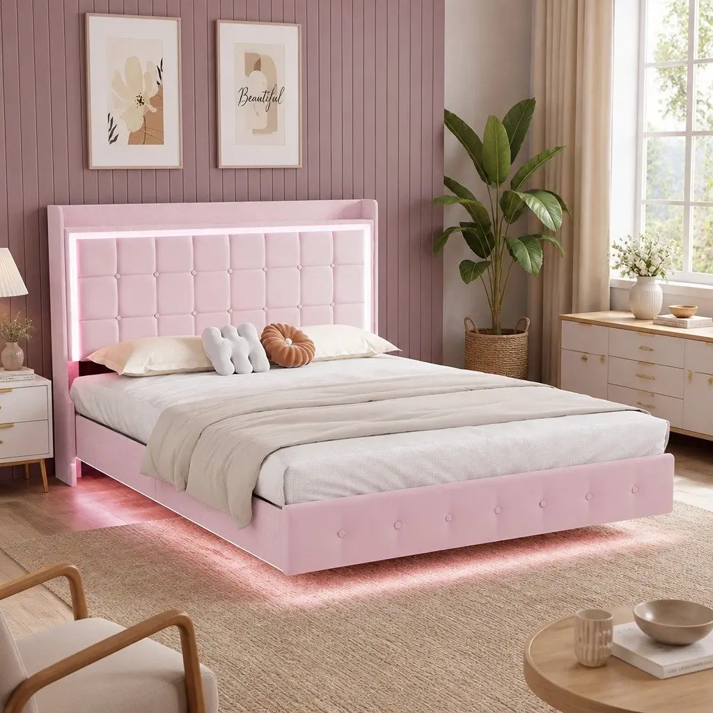 Double Floating Bed Frame with Detailed