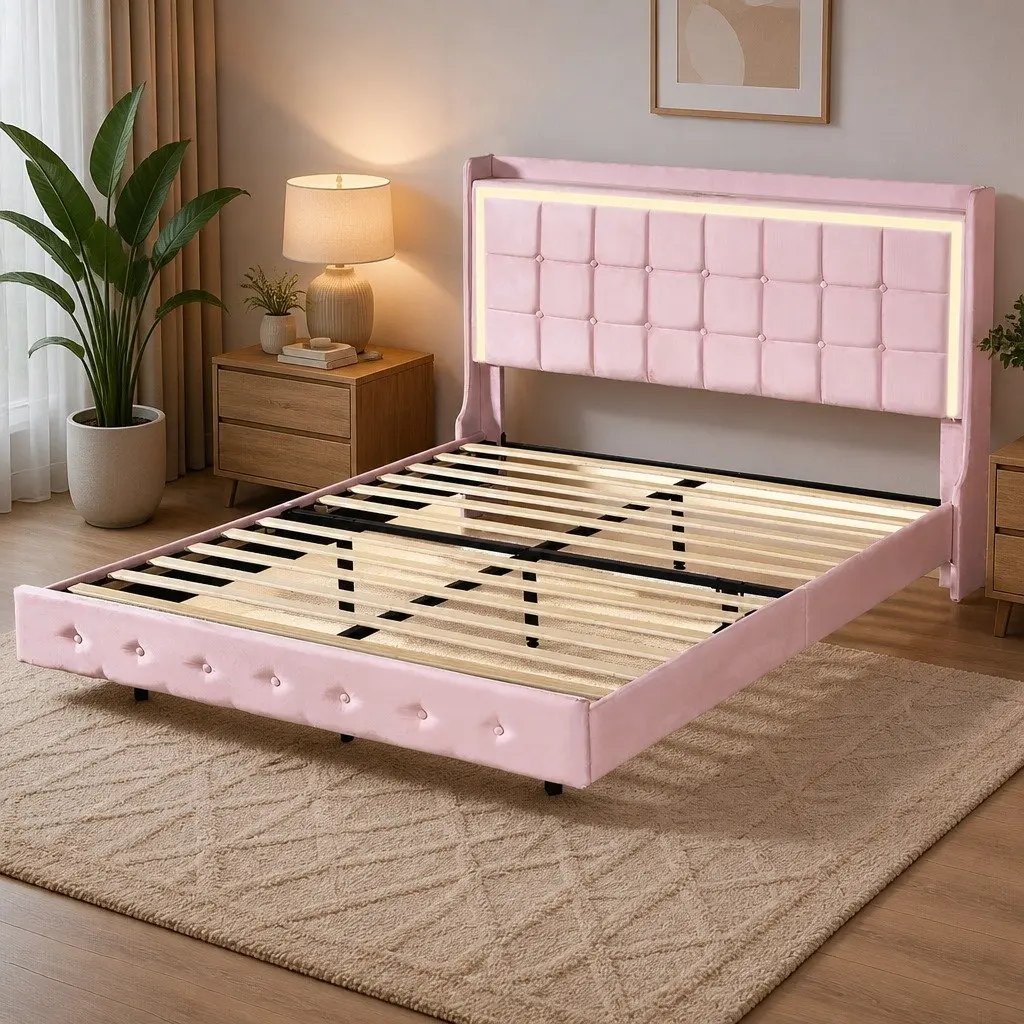 Double Floating Bed Frame with Detailed