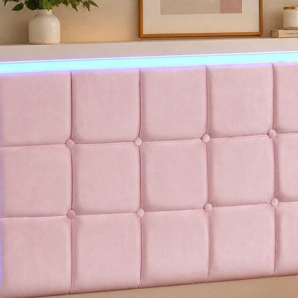 Pink Floating Bed Frame with LED Lighting