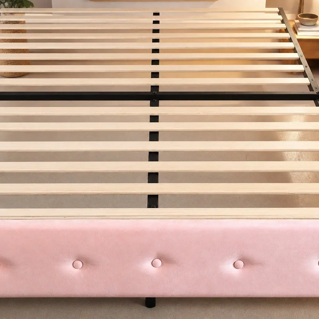 Pink Floating Bed Frame with LED Lighting