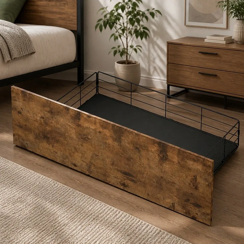 Single Bed Frame with Storage Drawers for Bedroom with LED Headboard and Charging Station Brown Size 208cm x 91cm x 100cm