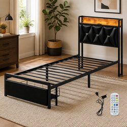 Single Bed Frame Specs: LED Headboard, Storage Drawers, Metal Base