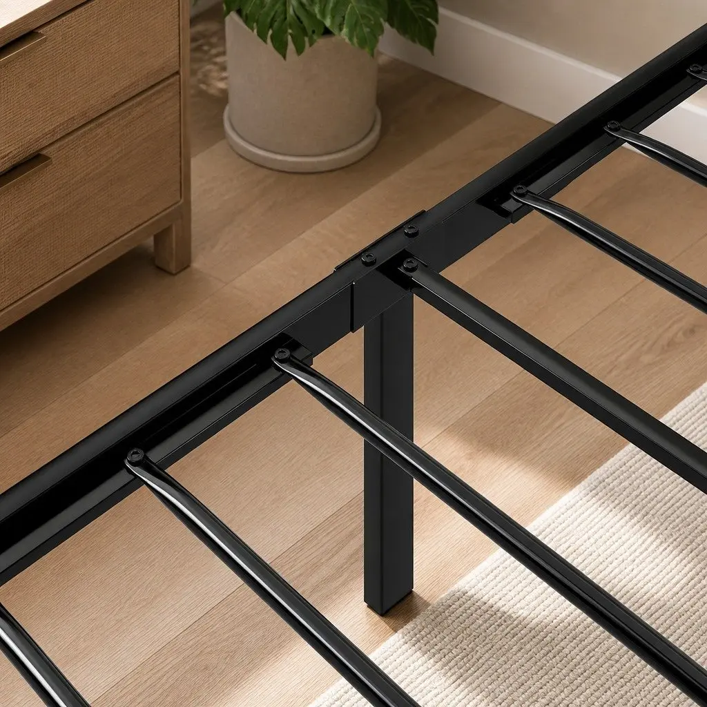 Single Bed Frame with LED Headboard Storage Drawers Metal Slatted Base