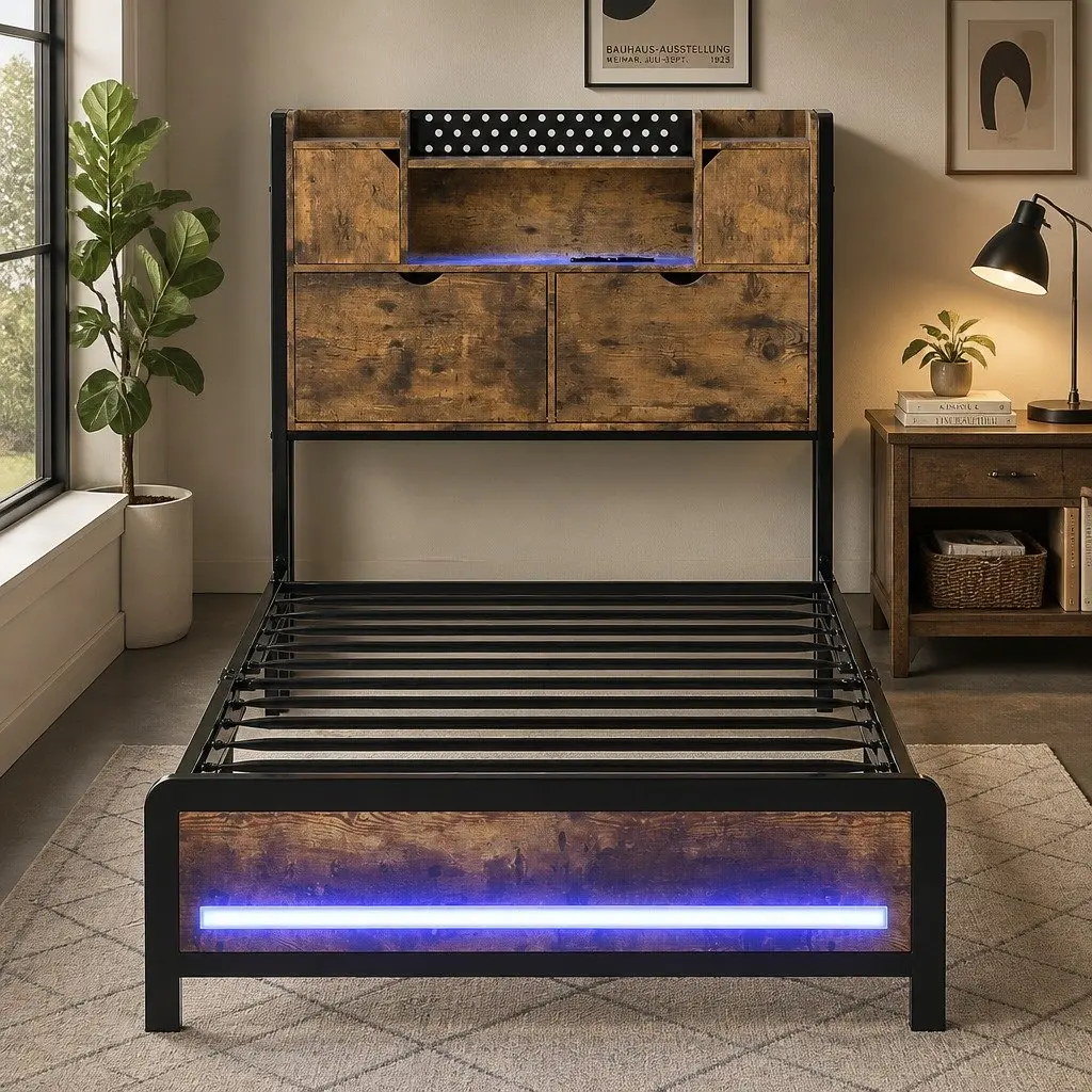 Single Bed Frame with Storage Headboard