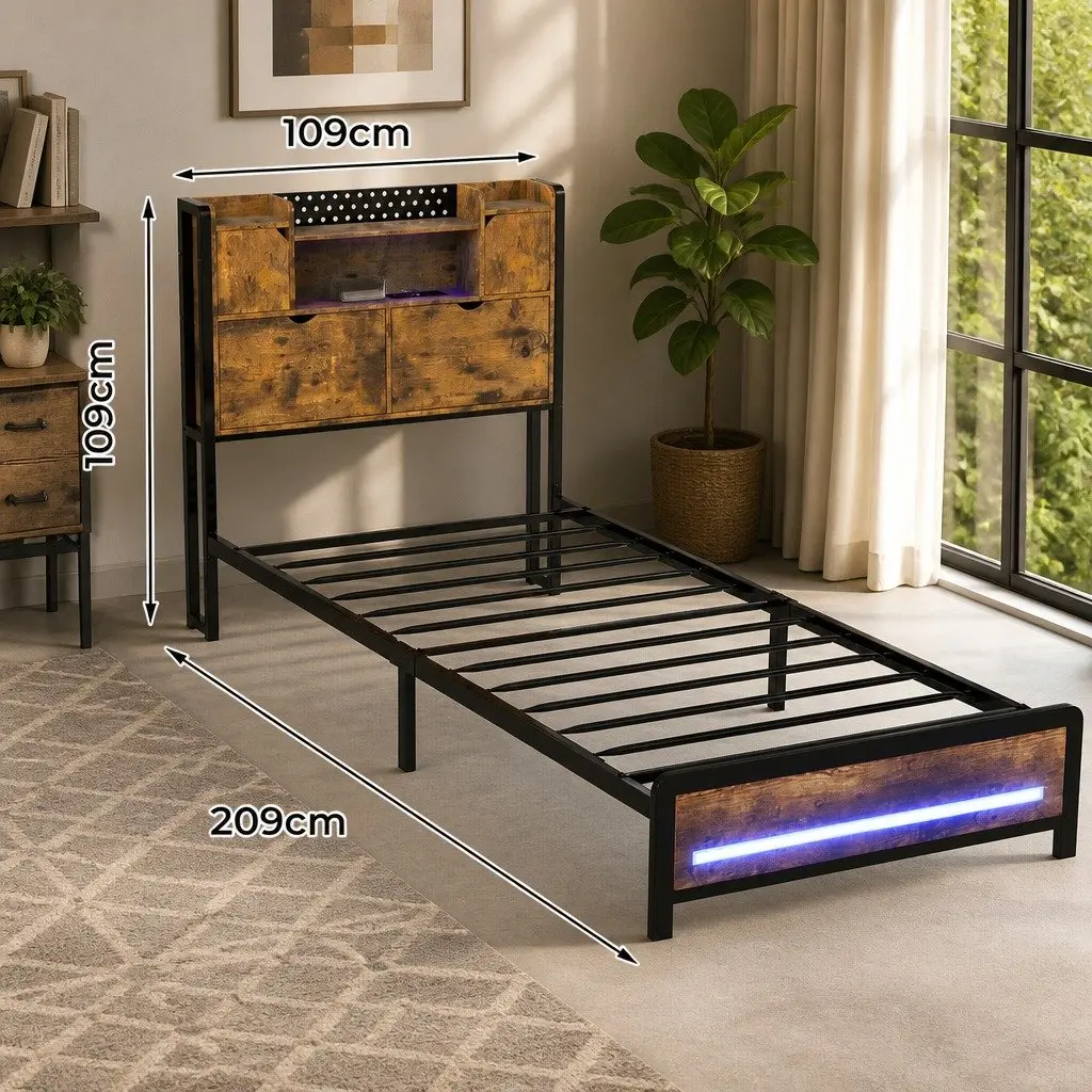 Single Bed Frame with Storage Headboard